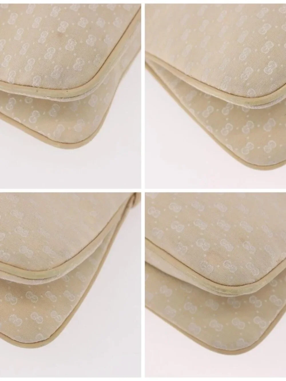 GUCCI Micro GG Canvas Bamboo Chain Shoulder Bag Ivory Gold Auth 186588